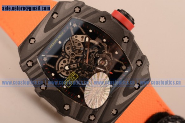 1:1 Clone Richard Mille RM 055 Watch Carbon Fiber RM 055 Orange Leather/Nylon strap